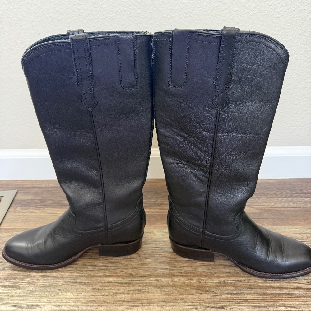 Tecovas Hailey Black Leather Tall Zip Riding Boots – Women’s 7.5B